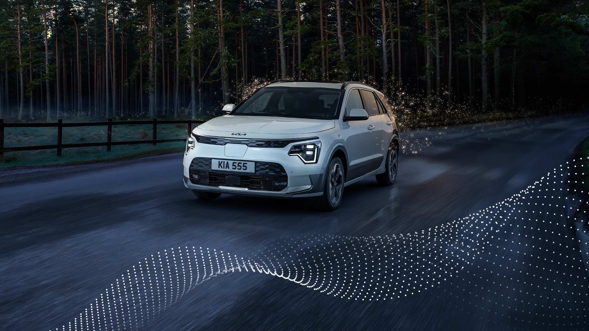 Kia Niro EV 64.8 kWh electric crossover exterior, front three-quarter view.