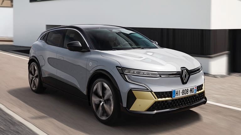 Renault Megane E-Tech EV60 electric crossover exterior, front three-quarter view.