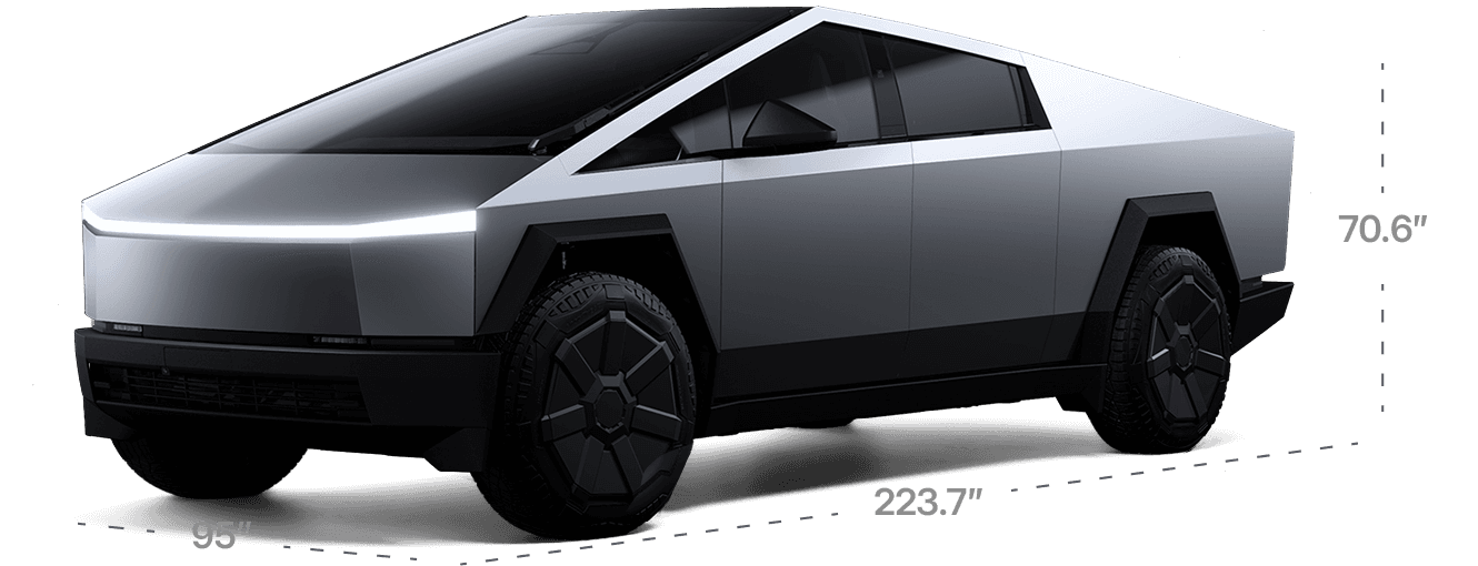 Tesla Cybertruck Premium All-Wheel Drive electric pickup truck exterior, side view.
