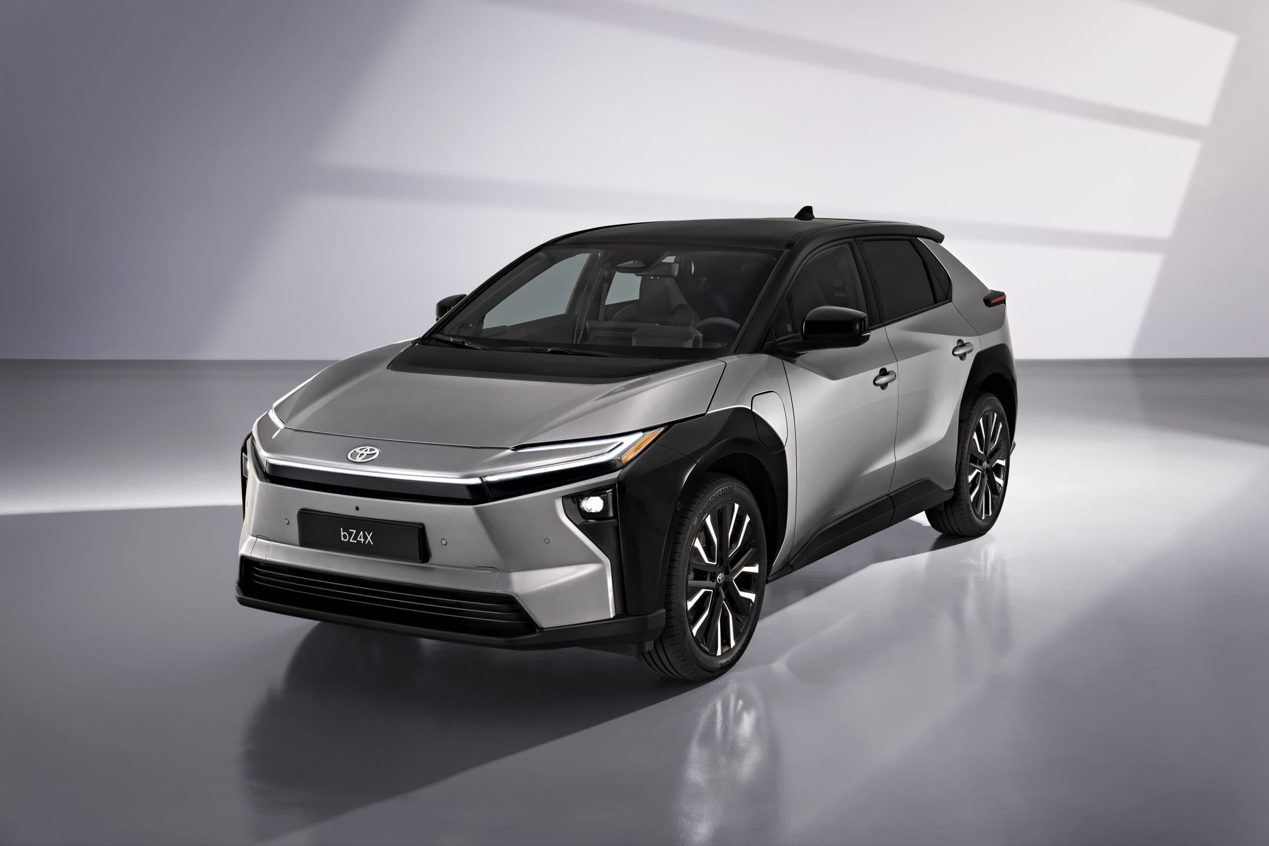 Toyota bZ4X Excel FWD 73.1 kWh electric crossover exterior, front three-quarter view.