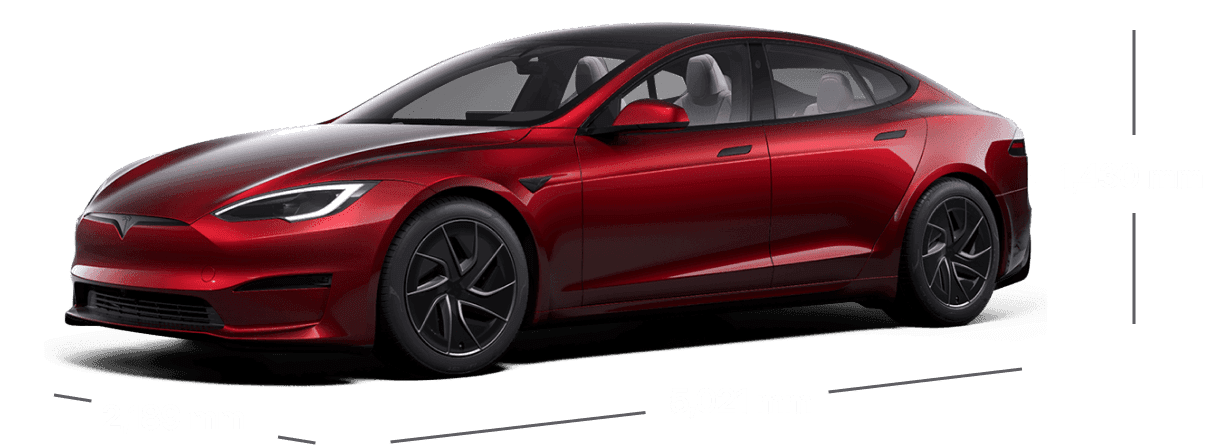 Tesla Model S Dual Motor electric sedan exterior, side view.