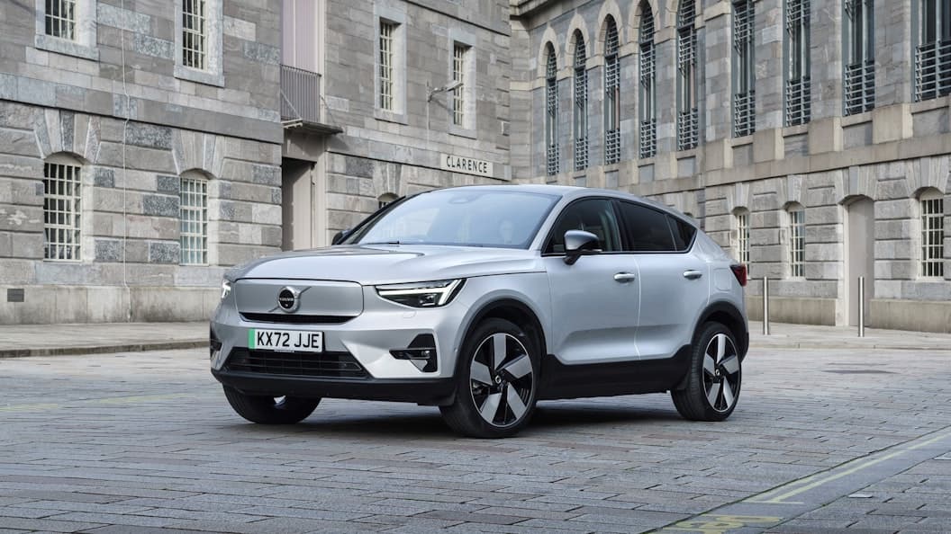 Volvo EC40 Twin Motor Performance electric coupe SUV exterior, front three-quarter view.